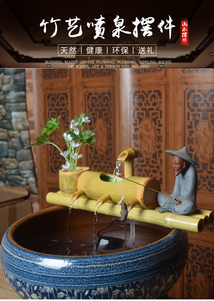 竹子流水竹筒流水器魚缸石槽魚池裝飾陶瓷造景擺件【淘夢屋】 - 淘夢屋