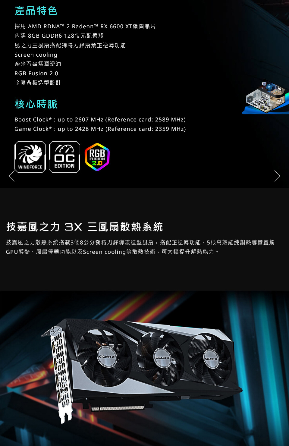 券折200】GIGABYTE 技嘉Radeon RX 6600 XT GAMING OC PRO 8G (GV