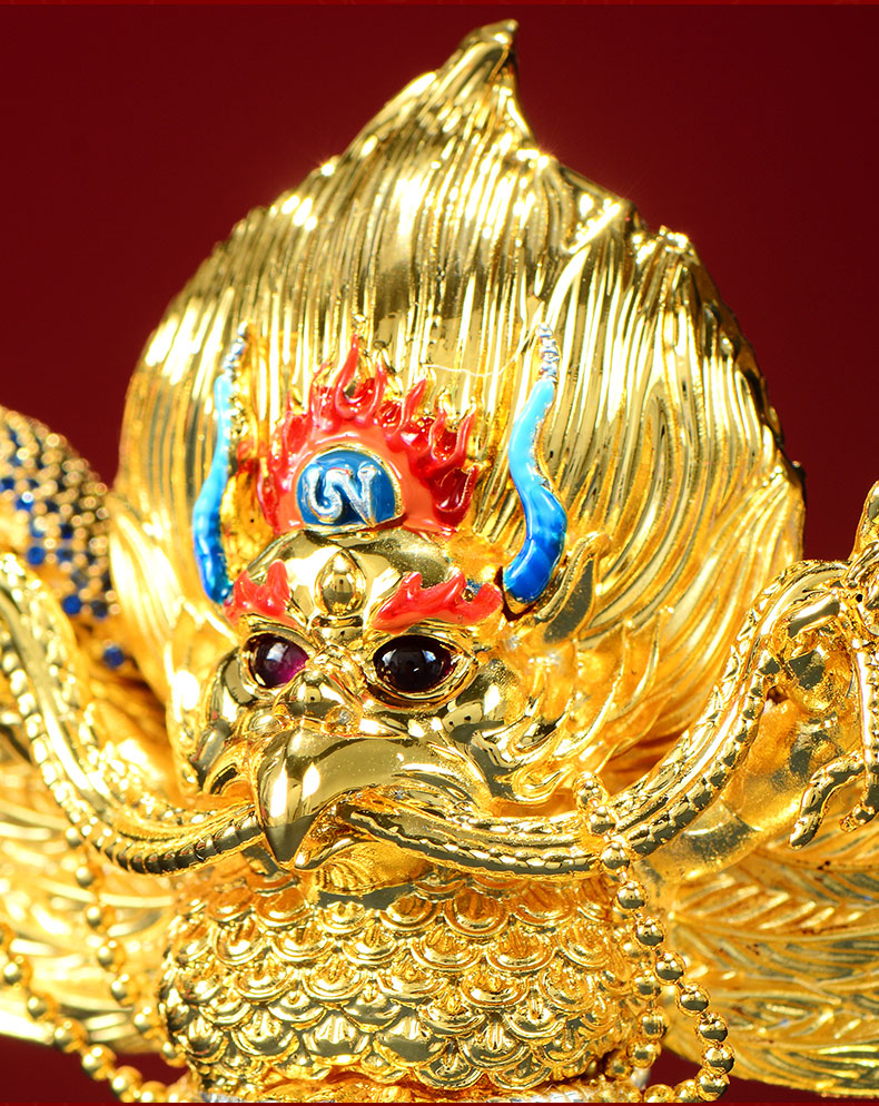 銅鍍金大鵬金翅鳥室內家用彩繪面部金翅大鵬鳥銅擺件| 協貿國際日用品