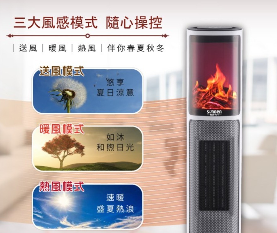 三大風感模式 隨心操控送風|暖風|熱風|伴你春夏秋冬送風模式悠享夏日涼意暖風模式如和煦日光熱風模式速暖盛夏熱浪