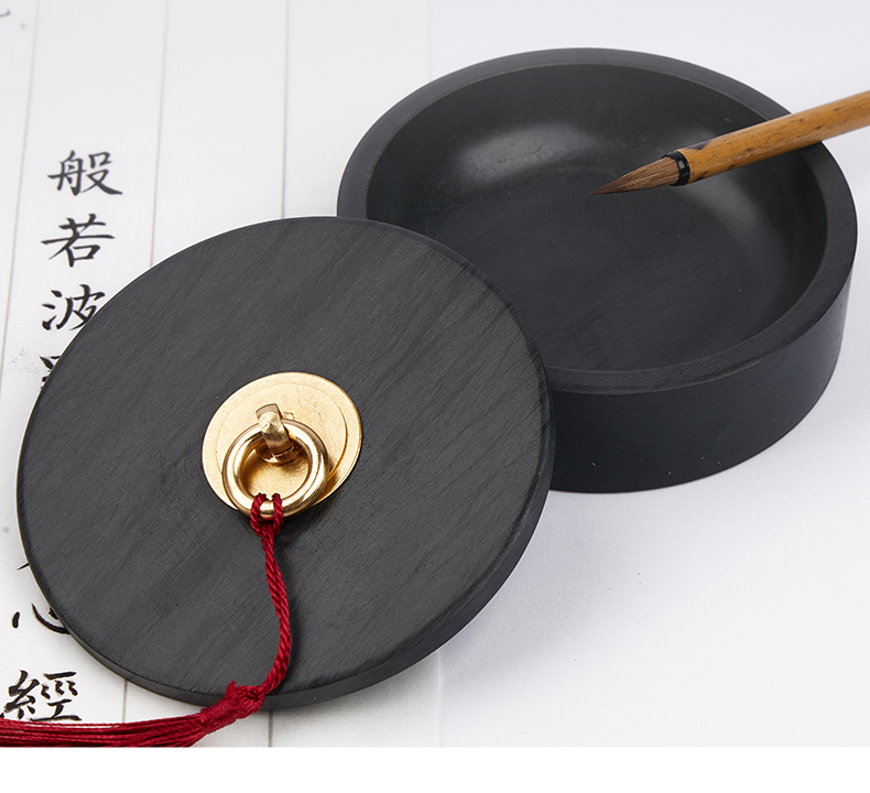 不干墨硯臺帶蓋天然原石書法專用毛筆墨碟墨盤墨池墨硯墨盒墨寶硯墨墨條