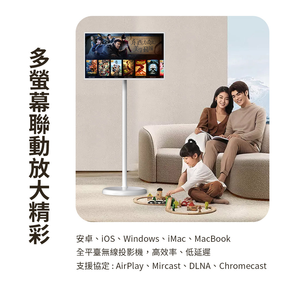 美学安卓、iOS、Windows、iMac、MacBook全平臺無線投影機,高效率、低延遲支援協定: AirPlay、Mircast、DLNA、Chromecast