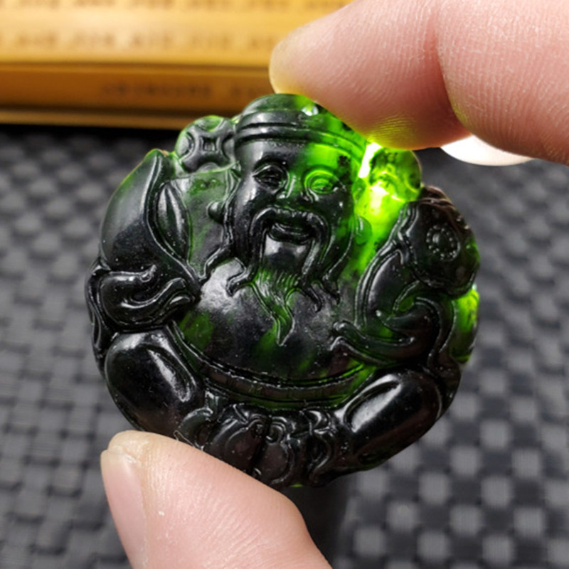 天然玉石新疆墨玉財神掛件墨綠蛇紋石玉財神吊墜玉財神玉墜| 協貿國際