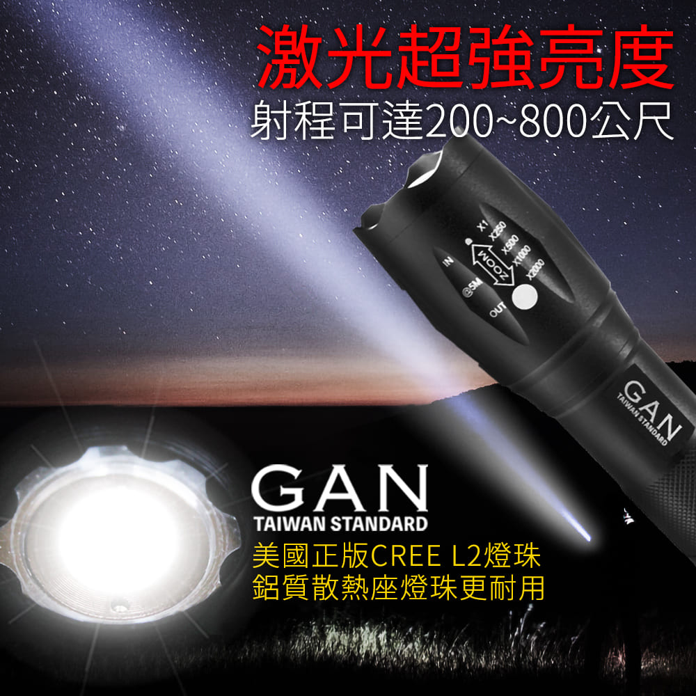 激光超強亮度射程可達200~800公尺GANTAIWAN STANDARD美國正版CREE L2燈珠鋁質散熱座燈珠更耐用@SMOUTZOOMX1X2000TAIWAN STANDARDGAN