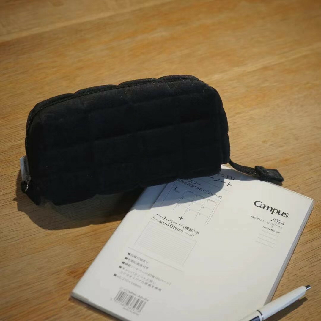 ✅新品日本黑色簡約筆袋燒餅包枕枕包站立式文具盒大容 文具 筆盒/筆袋 3