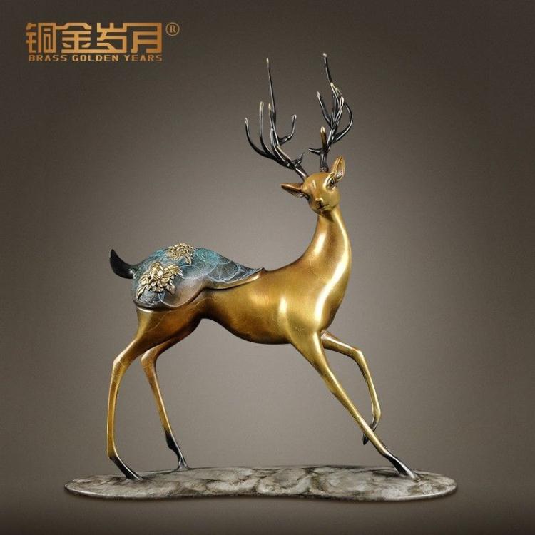 梅花鹿 銅製品 路路発財 応接間 書斎 装飾品 工芸品 美術品 置物