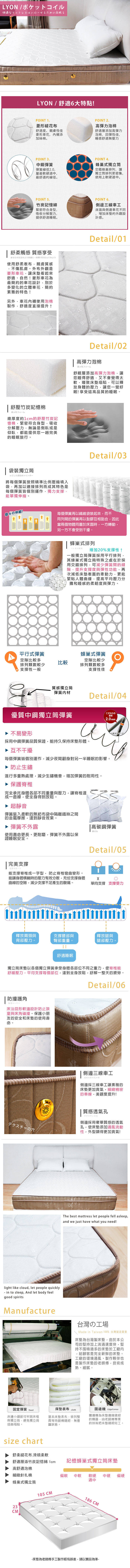 LYON記憶蜂巢三線獨立筒床墊(單人3.5尺)