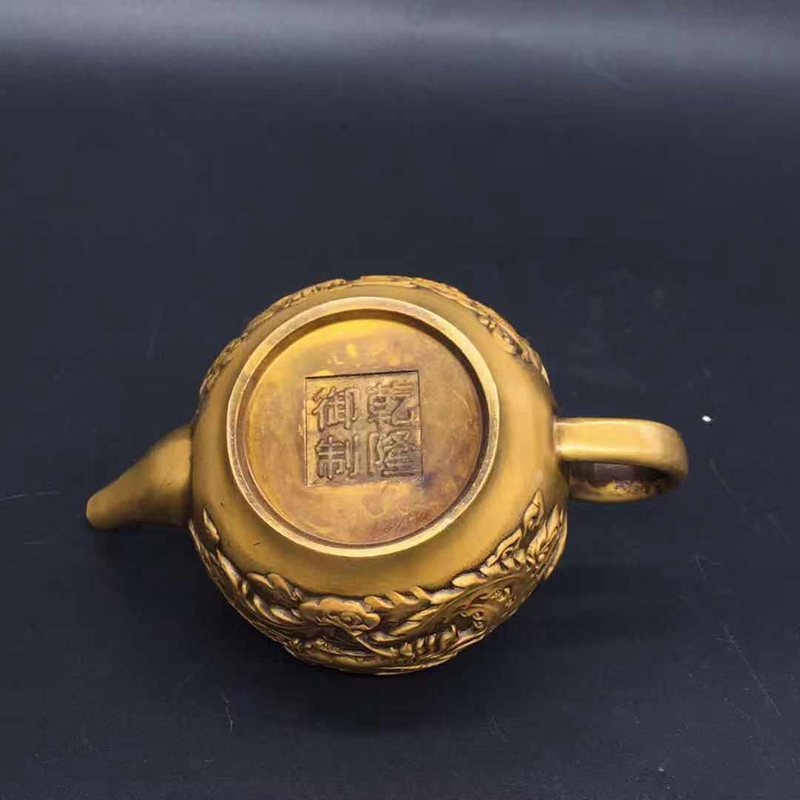 古董古玩復古純銅茶壺龍鳳呈祥小銅壺龍飛鳳舞酒壺乾隆年造銅壺1入| 銀 
