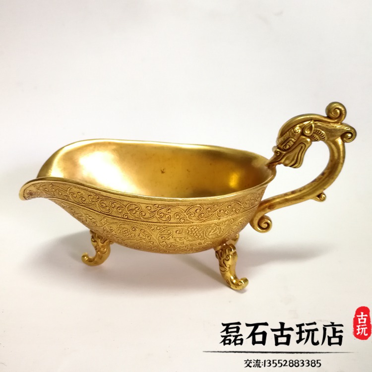 旧蔵 唐代 大唐貞觀款 鍍金銅酒杯』精銅製 小型酒器