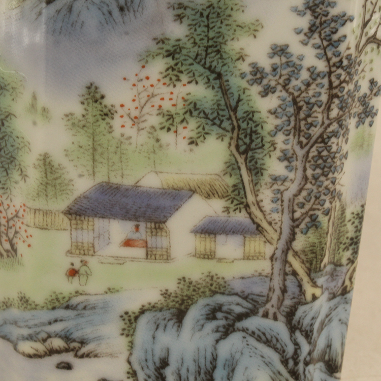 居仁堂款粉彩山水四方小筆筒古玩瓷器古董擺件仿古做舊瓷器| 協貿