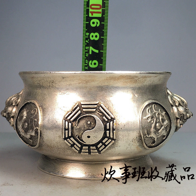 清乾隆年制純銅鍍銀四神獸八卦香爐復古家居供奉插香爐擺件收藏c7301