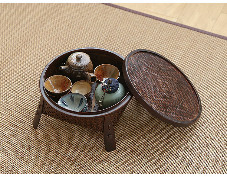 日式竹編茶具收納盒漆器工藝品茶盤干泡茶臺茶器具整理籃茶道零配 