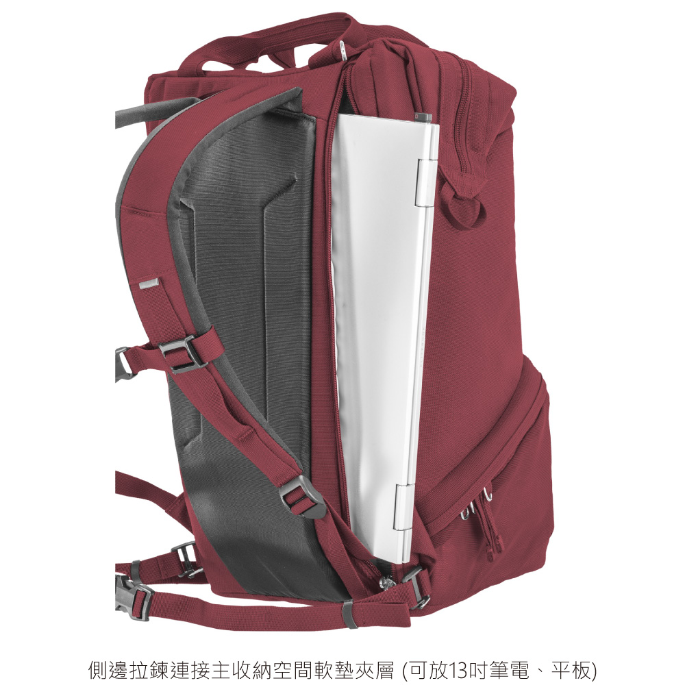 側邊拉鍊連接主收納空間軟墊夾層 (可放13筆電、平板)