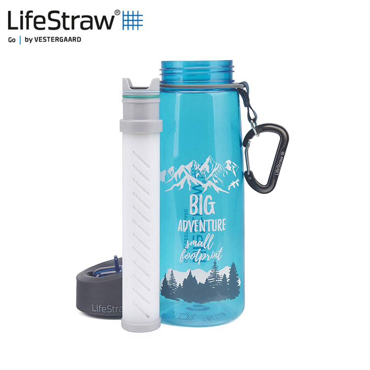 博客來 Lifestraw Go二段式過濾生命淨水瓶650ml 過濾 淨水 活性碳 登山露營 野外 Big Adventure藍色