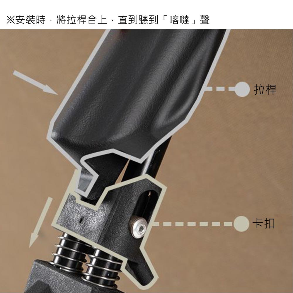 ※安裝時,將拉桿合上,直到聽到「喀噠」聲拉桿卡扣