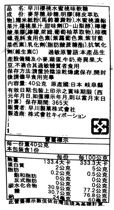 【豆嫂】日本零食 早川製菓 超可愛小丸子小玉櫻桃水蜜桃味軟糖(40g)