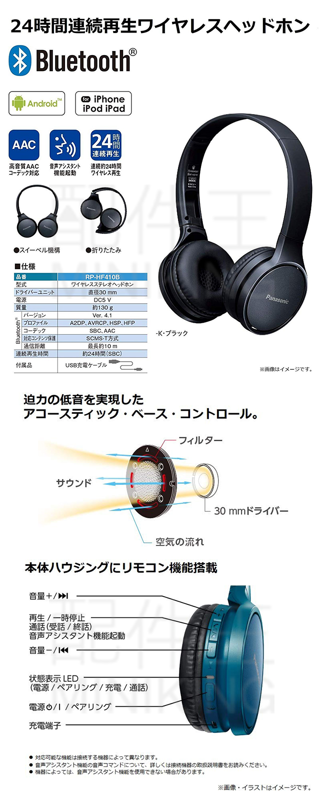 日本代購空運panasonic 國際牌rp Hf410b 無線耳罩式藍芽耳機24小時播放藍色黑色 配件王日本精品直營店 樂天市場rakuten