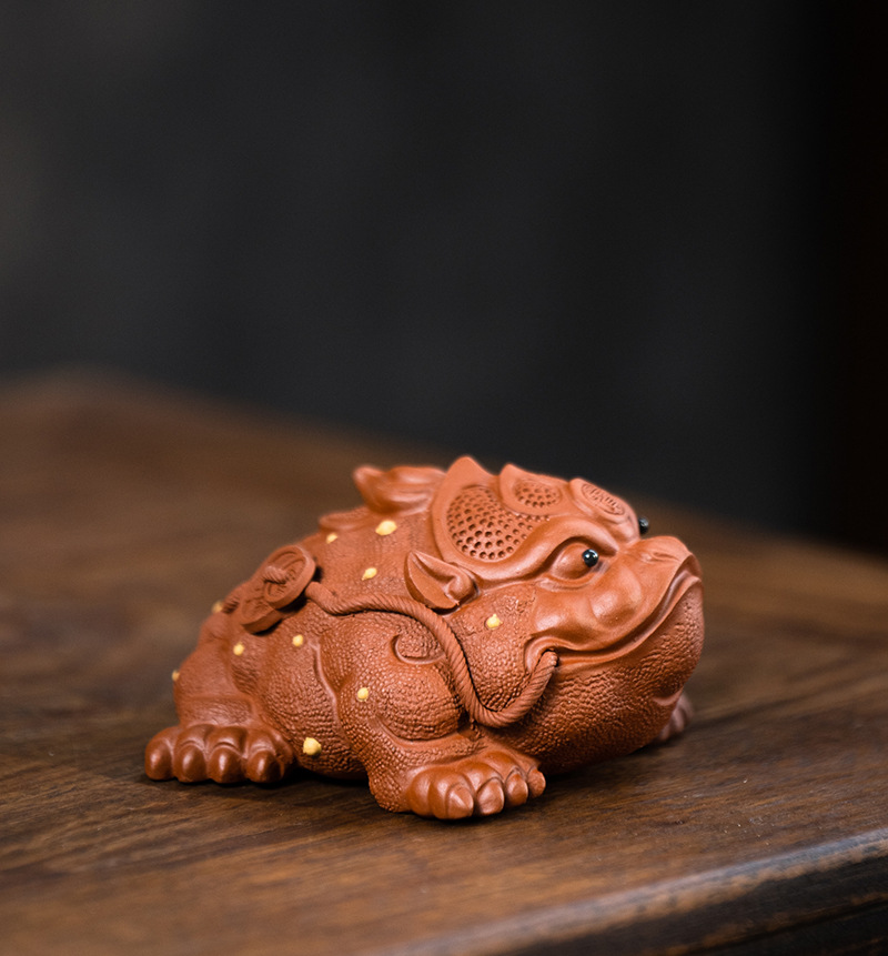 銅製 金蟾 茶寵 書斎 蟾鎮 文鎮 装飾品 工芸品 美術品 全銅三足金蟾蜍手把件鎮宅茶寵工藝禮品擺