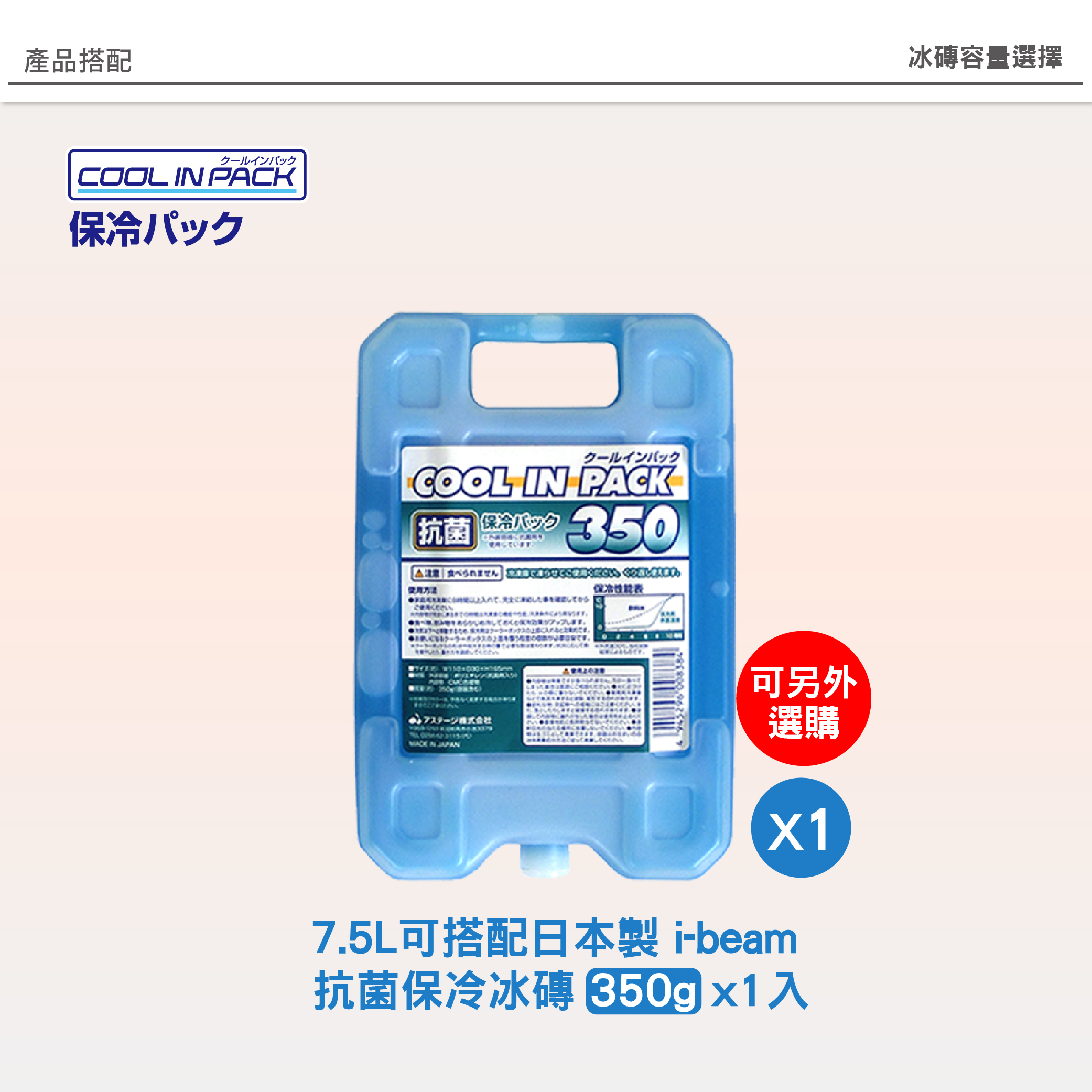 產品搭配クールインパックCOOL  PACKパッククールインバックCOOL IN PACK|抗菌保冷バック350食べられません保冷ください。。可另外アステージ株式会社 IN JAPAN選購7.5L可搭配日本製 ibeam抗菌保冷冰 350g  入冰磚容量選擇