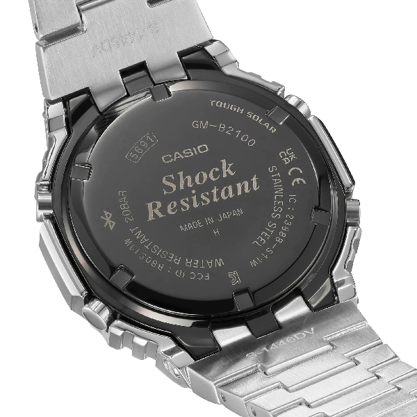 CASIO 卡西歐G-SHOCK 全金屬農家橡樹太陽能雙顯腕錶黑x銀44.4mm GM 