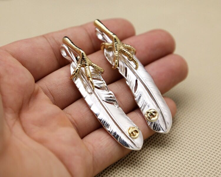 S925純銀飾品時尚高橋吾郎鑲銅鷹爪素銀羽毛男女款項鏈吊墜| 銀聯網