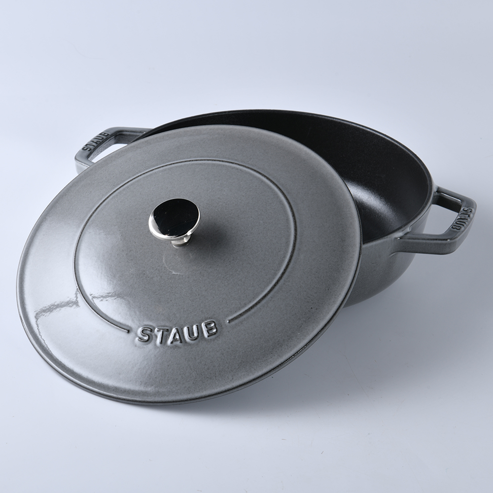 法國Staub 水滴型多功能燉鍋鑄鐵鍋勾紋鍋迴力釘點28cm 3.7L 石墨灰