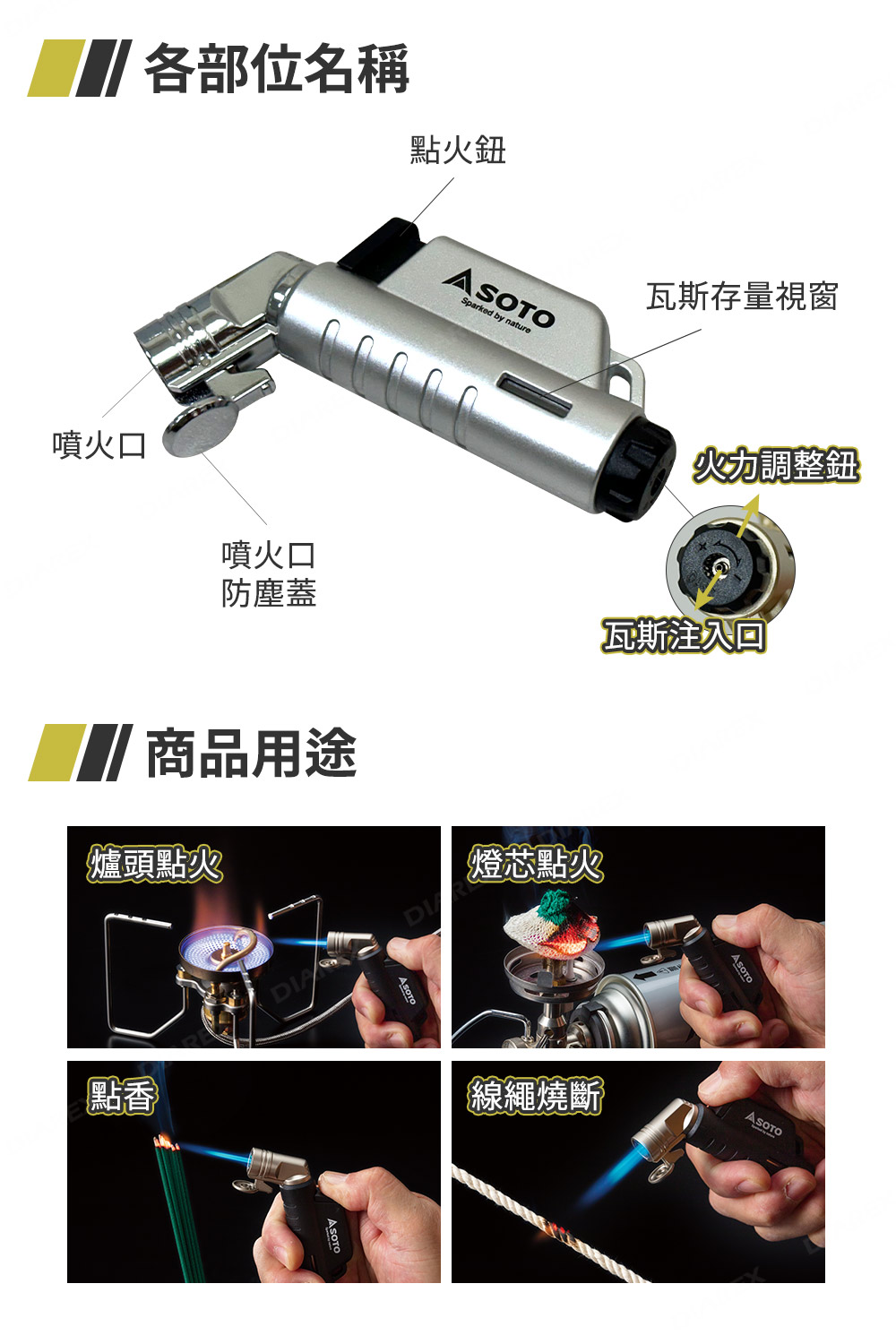 集中式火焰輸出,抗風適用戶外