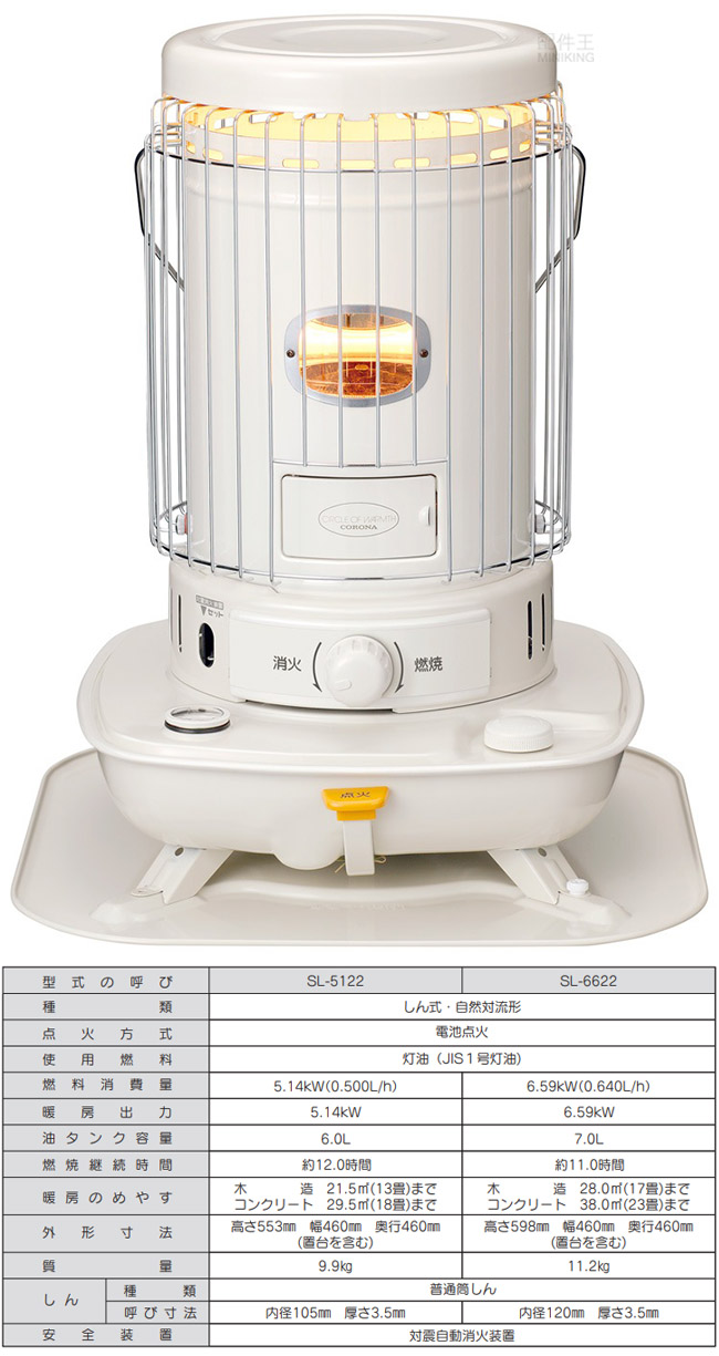 日本代購空運2022新款CORONA SL-5122 對流型煤油暖爐9坪電池式免插電遠