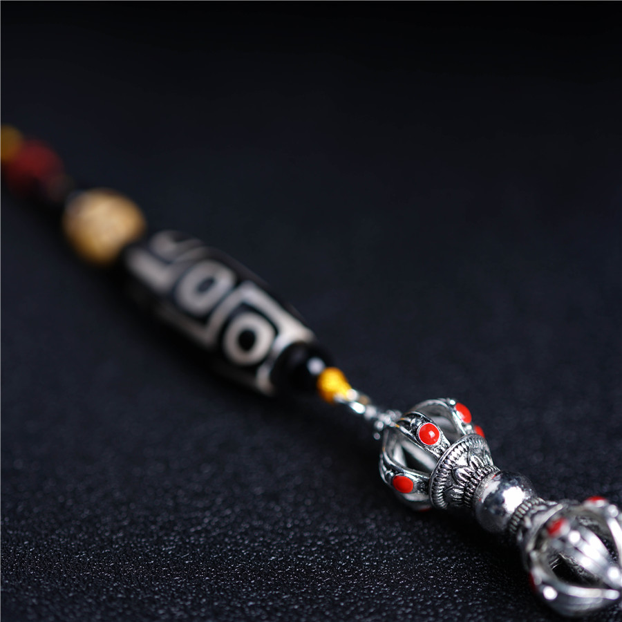 藏傳九眼天珠金剛杵包掛車掛吊墜避邪保平安金剛杵九眼天珠吊墜1入| 銀