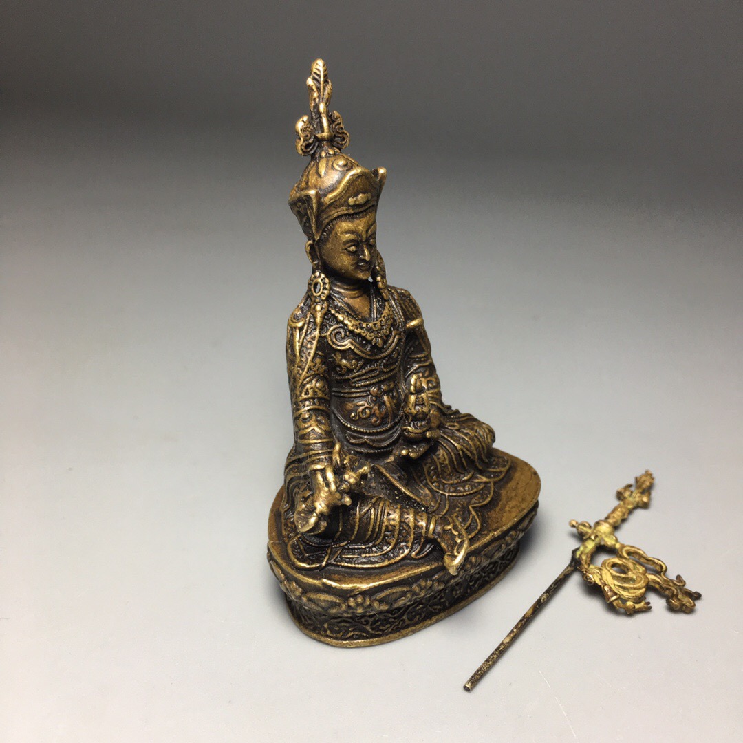 古玩古董銅器佛像收藏寸佛密宗藏佛銅像蓮花生大仕隨身像純銅鑄造