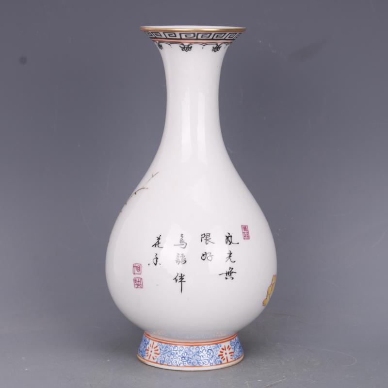 特別価格 □観心・時代旧蔵□C2253清時代 雍正年製 粉彩花鳥玉壺春瓶 