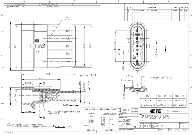 282107-1 TE(AMP)1.5 SERIES_汽車連接器 外殼5P MALE 公頭 (含稅)【佑齊企業 iCmore】 | 佑齊企業 ...