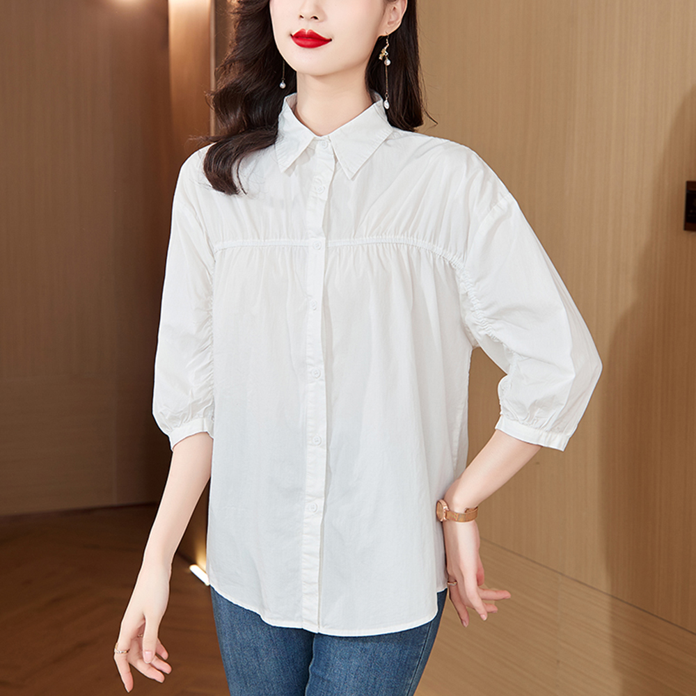 女七分袖棉麻衫