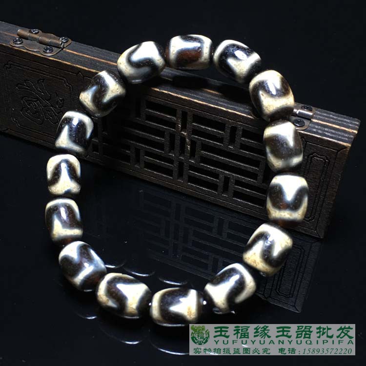 西藏天珠至純虎牙天珠手鏈老料朱砂包漿老風化紋清晰散珠配珠包郵| 協貿