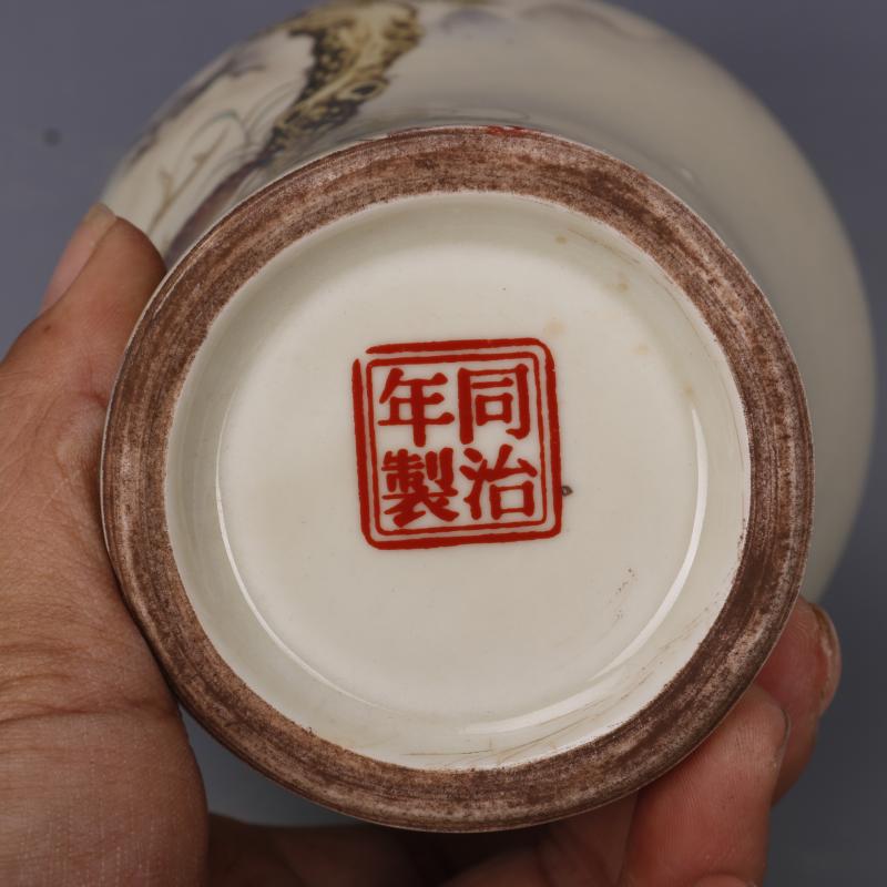 清同治年制粉彩福祿雙全紋梅瓶仿古瓷器古董古玩書房擺件民間瓷| 協貿
