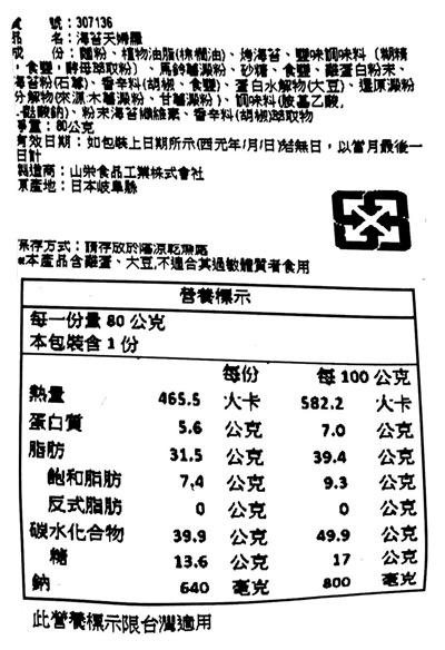 【豆嫂】日本零食 山榮 多口味海苔天婦羅(80g)