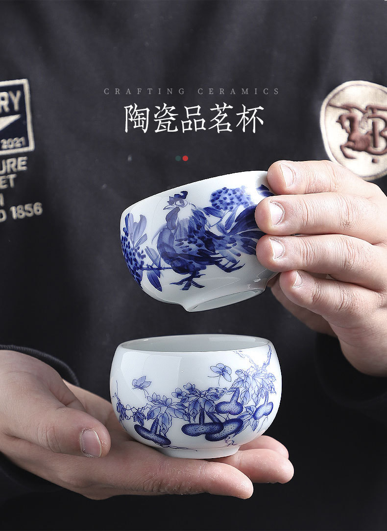 純手工・純手描き 青花染付 主人杯 茶杯 茶器 純手工手繪青花主人杯個人專用喝茶杯單杯個高檔茶盞品茗杯禮盒裝| 貓與