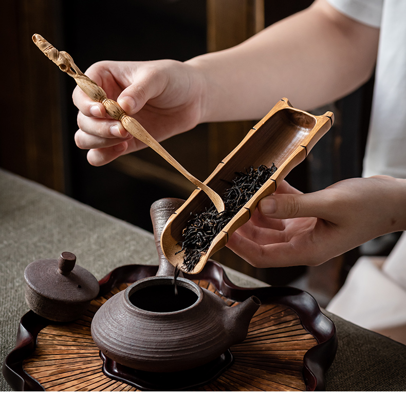 碳化竹制茶則茶勺茶荷茶匙天然斑竹禪意功夫茶具日式茶道六君子