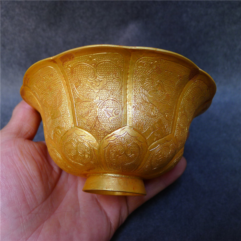 古董古玩熱賣收藏大唐貞觀鍍金碗手工雕花制作精美特價| 協貿國際日用品