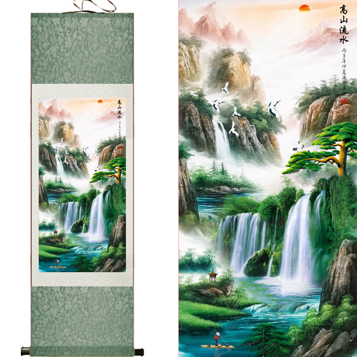 寫意字畫-山水畫風水招財畫國畫絲綢卷軸七天預購+現貨| 窩克yes99buy