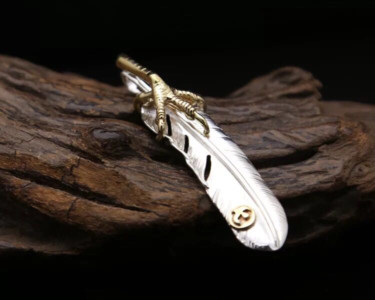 S925純銀飾品時尚高橋吾郎鑲銅鷹爪素銀羽毛男女款項鏈吊墜| 銀聯網