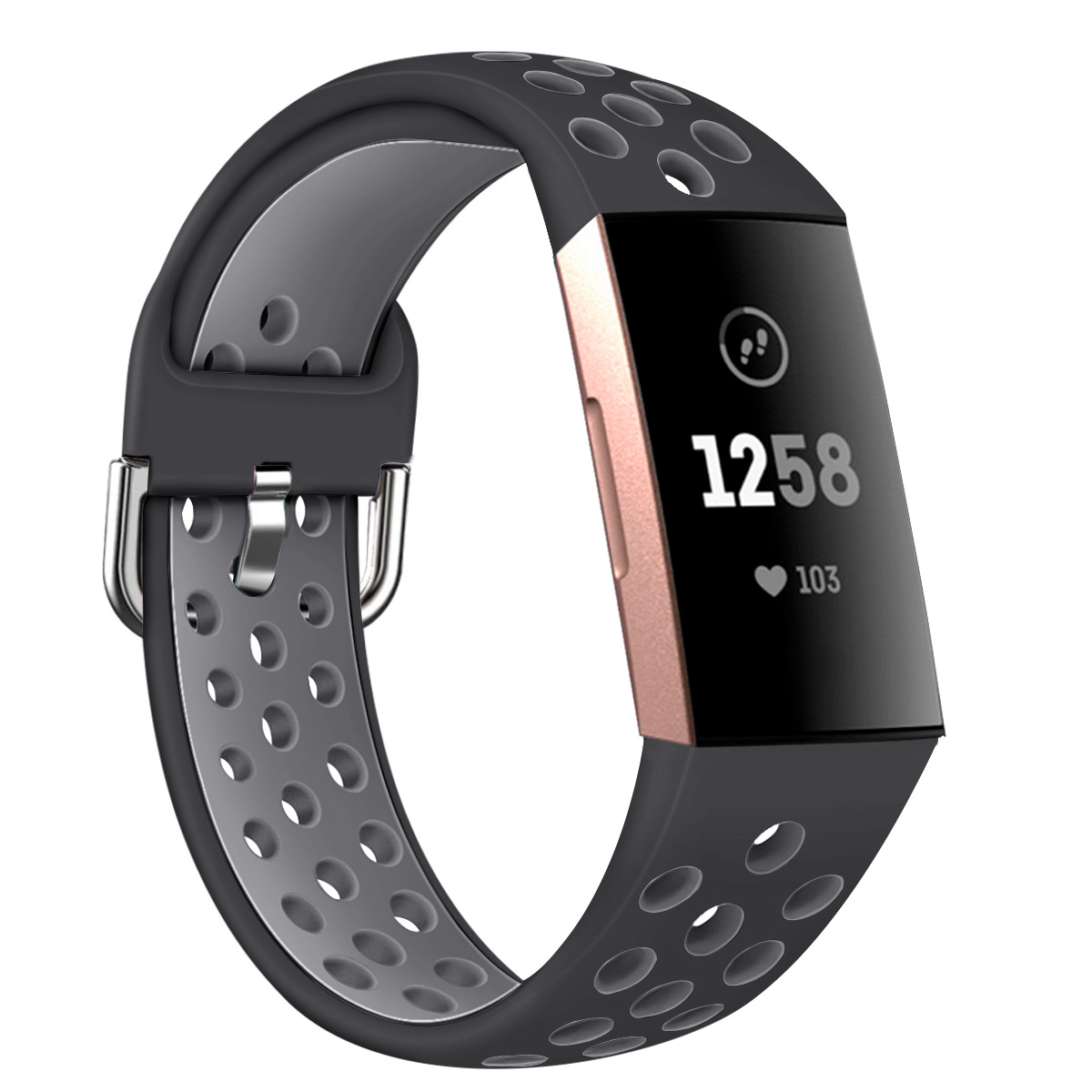 優樂悅~適用fitbit charge 3/4智能手表帶雙色硅膠表帶透氣表扣式表帶