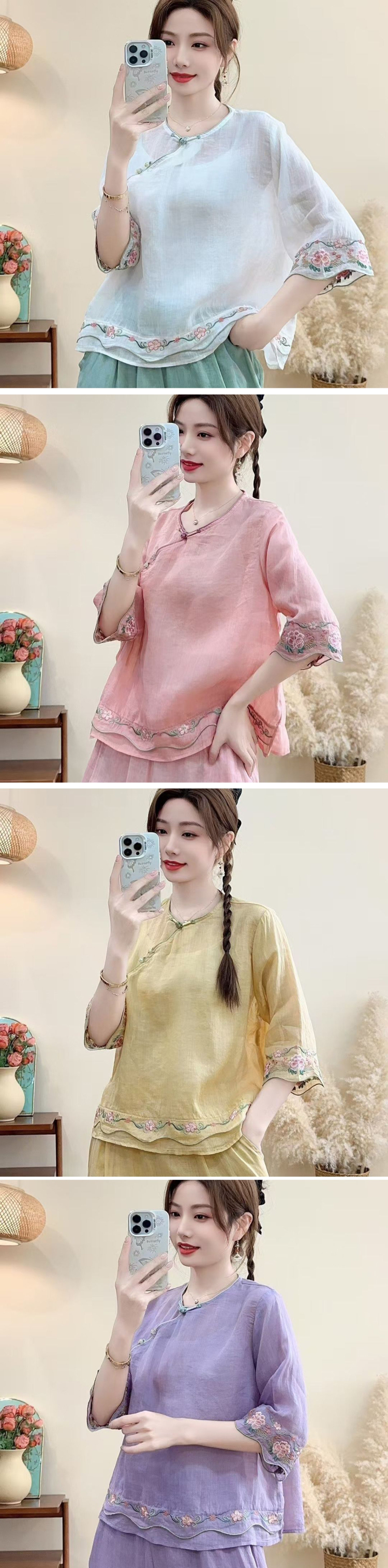 女棉麻衫