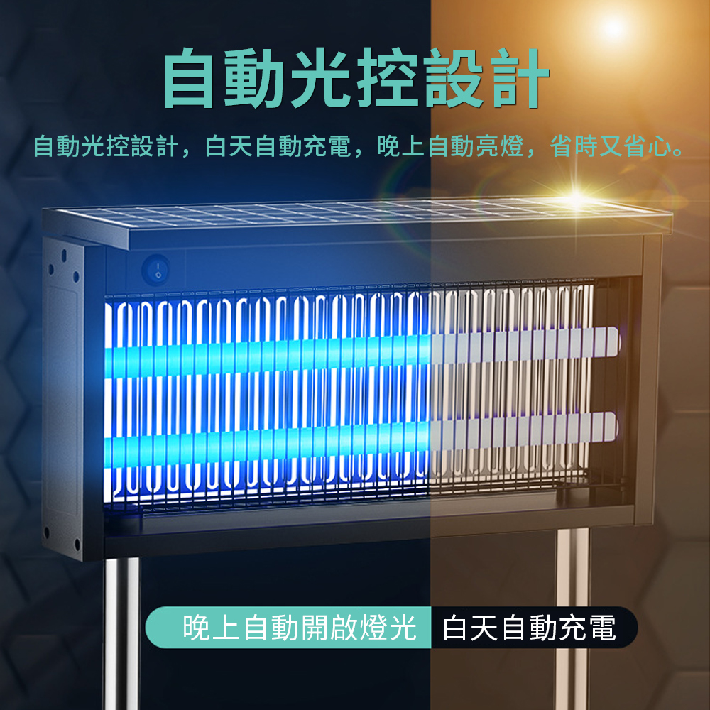 自動光控設計自動光控設計,白天自動充電,晚上自動亮燈,省時又省心。晚上自動開啟燈光 白天自動充電