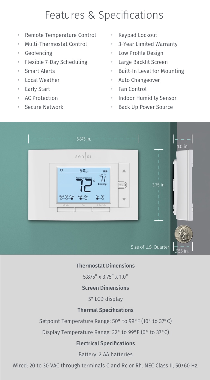 Emerson Thermostats Emerson Sensi WiFi Smart Thermostat, Energy Star