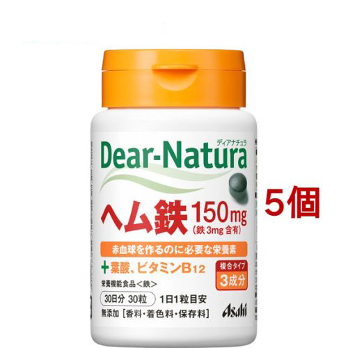 Dear-Natura 血紅素鐵 含2種維他命 (30顆*5罐)(210g) | 日本必買 | 日本樂天熱銷