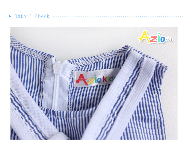 Azio 女童 洋裝 直紋綁帶魚尾無袖洋裝(藍)