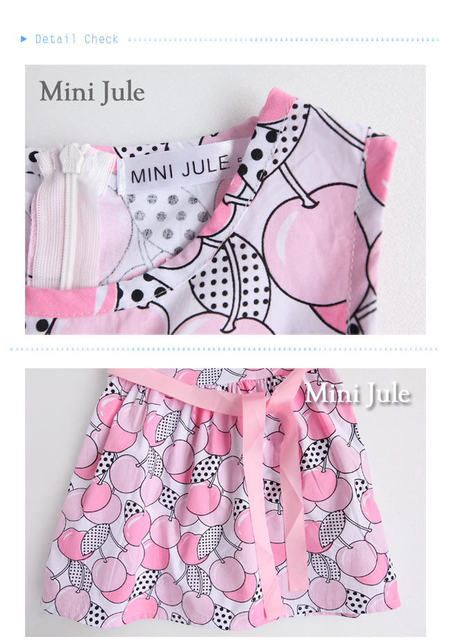 Mini Jule 女童 洋裝 滿版櫻桃點點印花綁帶無袖洋裝(粉)