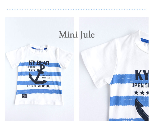 Mini Jule 男童 上衣 船錨字母橫條紋短袖T恤(白)