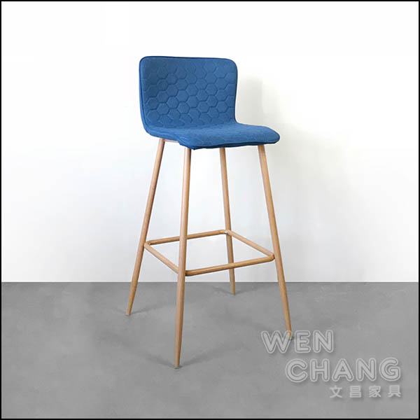 蜜雷格 Milleg 北歐風吧檯椅 (靜謐藍),蜂巢車線絨布高腳椅與木紋鐵腳